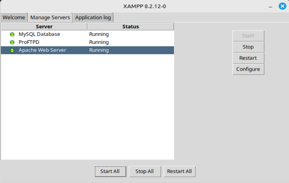 Panel de Control XAMPP Manage servers